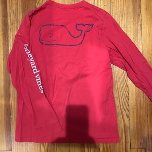 Vineyard Vines Kids Red Long Sleeve Tee with Whale Graphic